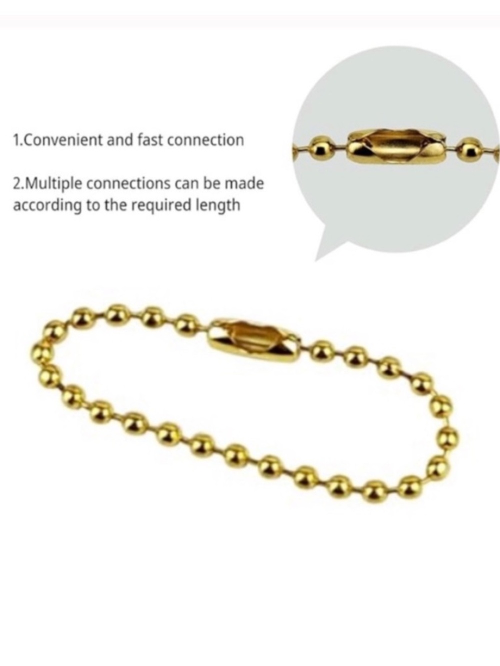 Lot of 8 4-inch Gold Tone Metal Ball Beads Chain with Connectors
